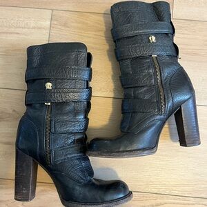 Tory Burch Jayden soft black leather ankle boots - stacked heel.  Size 6